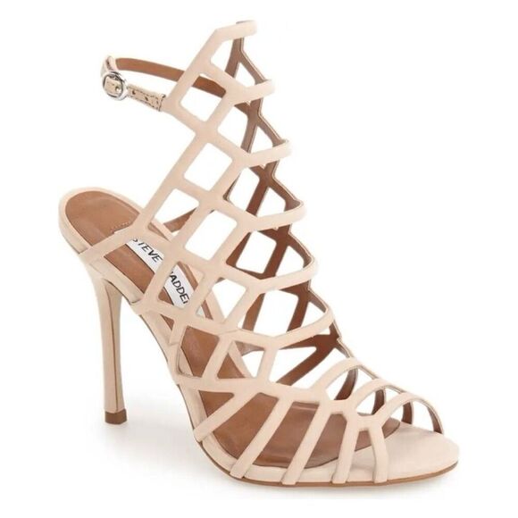 Steve Madden Slithur beige caged ankle strap heels size 6 - Picture 1 of 9